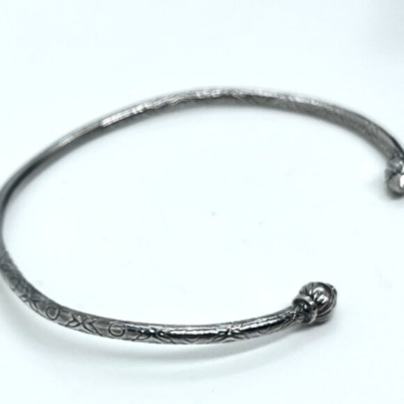 STERLING SILVER CUFF Bracelet Engraved Floral Open Bangle Artisan Torque AJ 925 - Picture 10 of 15